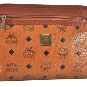 MCM Tan Leather Pouch with Logo Pattern